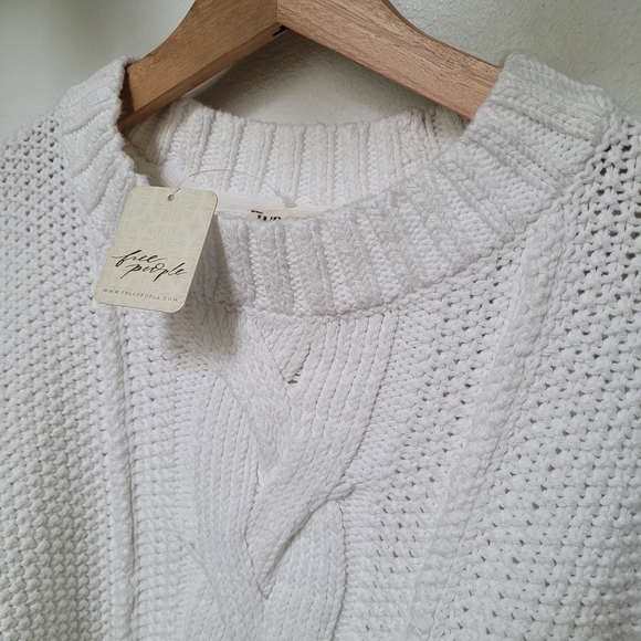 NWT Free People We The Free In A Daze Cable Knit Sweater In Optic White - Picture 6 of 14